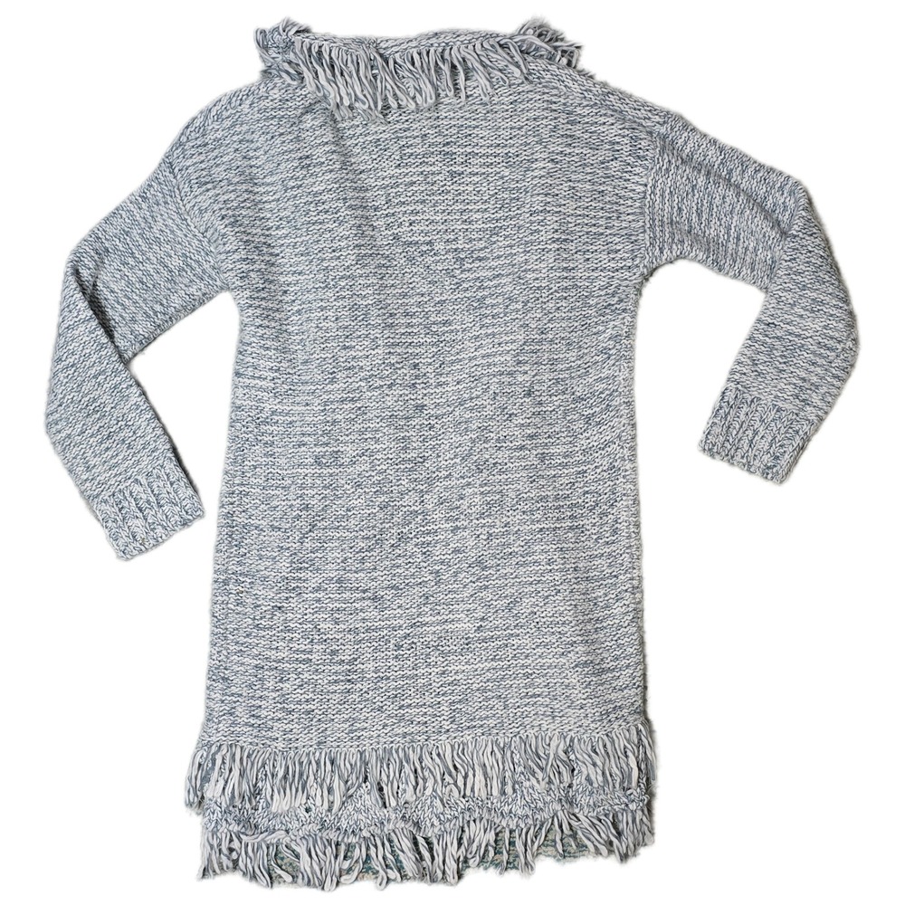 Bethany Mota Knit Fringe Cardigan Sweater Medium Blue White Marl Open Front (AD) - Picture 2 of 5